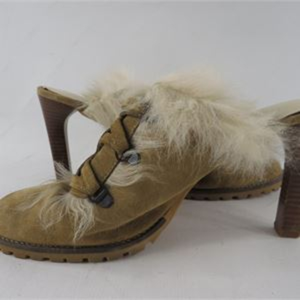 Coach Tan Fur-Accented Mules - Picture 2 of 9